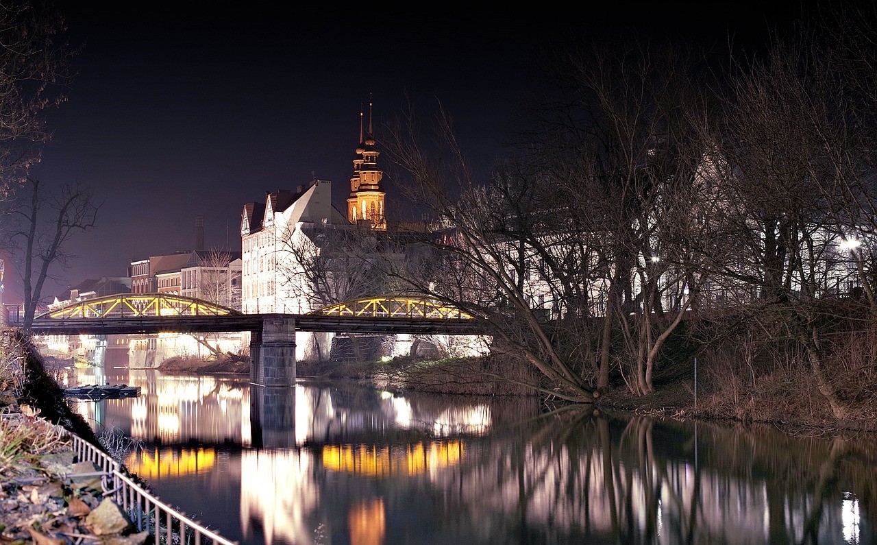 bridge, river, city